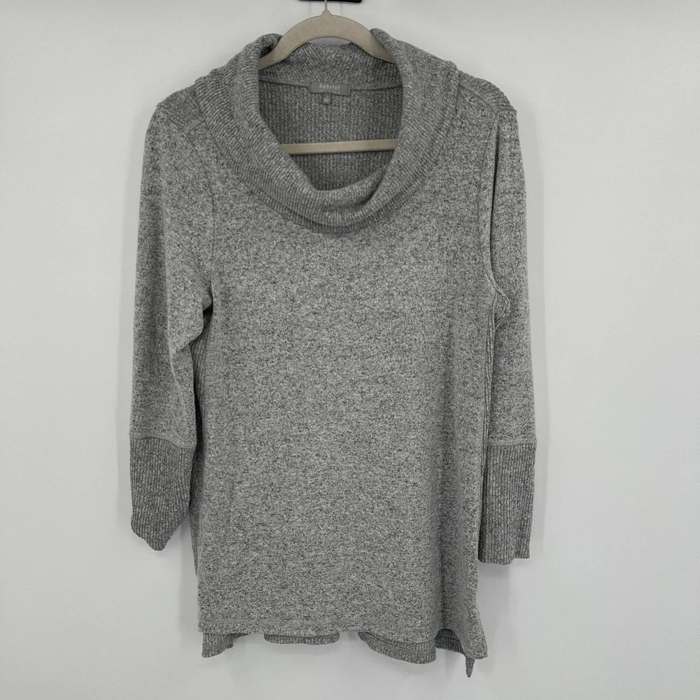 Habitat Sweater Womens Small Gray Cowl Neck Tunic‎ Pullover Ribbed Knit 35814